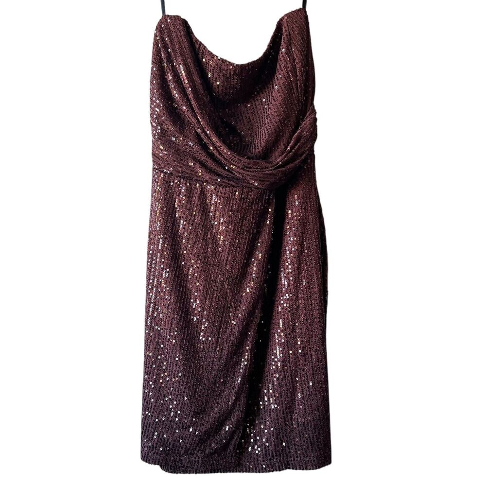 Windsor Sequin Brown Mini Dress Womens Sz XL Draped Strapless Evening Party Prom